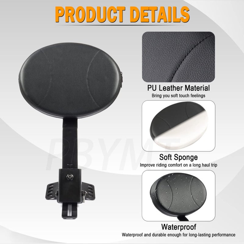 PBYMT Adjustable Plug-in Driver Backrest Rider Backrest Kit Compatible for Harley Touring Road King Street Glide Electra Glide 1997-2024 - Image 3